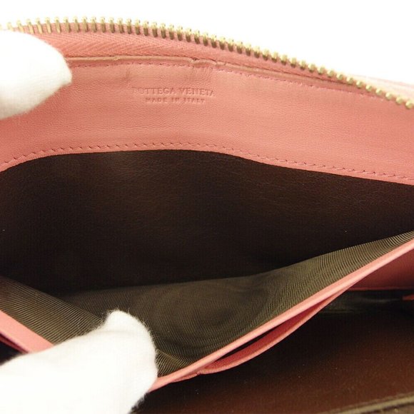 BOTTEGA VENETA Long Wallet Intrecciato Pink Leather Authentic USED - Picture 6 of 11